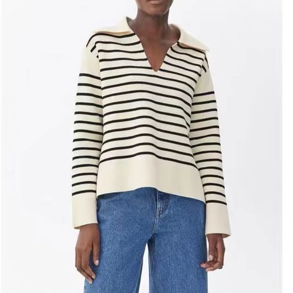 ART Cotton Striped Sweater 2022 New Early Spring V-Neck Loose Drop Shoulder Long Sleeve Pullover Knit
ART Cotton Striped Sweater 2022 New Early Spring V-Neck Loose Drop Shoulder Long Sleeve Pullover Knit