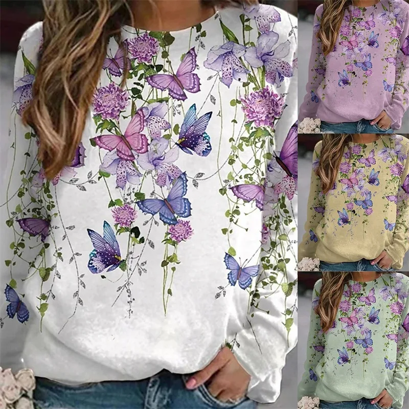 Women Sweatshirt Winter Round Neck Floral Butterfly Print Lady Tops Casual Long Sleeve Loose Outdoor Sweatshirts Woman Clothing
Women Sweatshirt Winter Round Neck Floral Butterfly Print Lady Tops Casual Long Sleeve Loose Outdoor Sweatshirts Woman Clothing