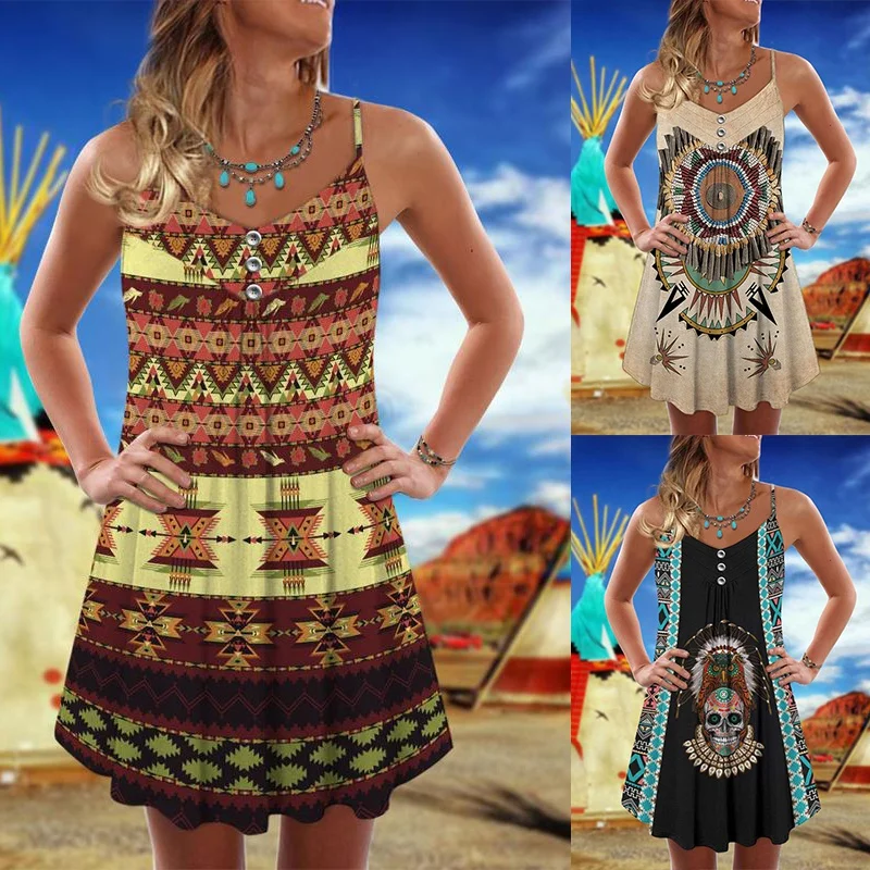 Native Peaceful Summer Vibes Spaghetti Strap Summer Dress Mini Dress S-8XL 
Native Peaceful Summer Vibes Spaghetti Strap Summer Dress Mini Dress S-8XL
