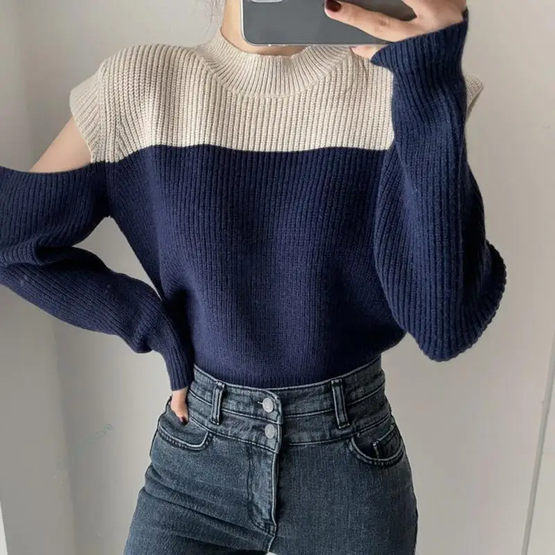 2022 Korea Chic Casual Trend Women O Neck Contrast Stitching Fashion Off-shoulder Long-sleeved Sweater Top Autumn
2022 Korea Chic Casual Trend Women O Neck Contrast Stitching Fashion Off-shoulder Long-sleeved Sweater Top Autumn