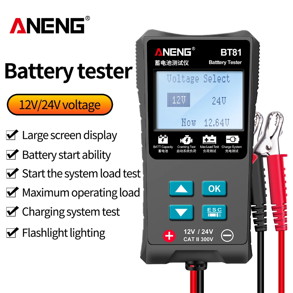 ANENG BT81 Car Battery Tester 12V/24V 100 to 1700CCA Cranking Charging Circut Tester Battery Analyzer 12/24 Volts Battery Tools
ANENG BT81 Car Battery Tester 12V/24V 100 to 1700CCA Cranking Charging Circut Tester Battery Analyzer 12/24 Volts Battery Tools