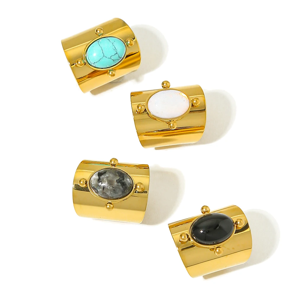 WILD & FREE Stainless Steel Gold Plated Natural Stone Wide Rings for Women Vintage Turquoise Waterproof Statement Jewelry
WILD & FREE Stainless Steel Gold Plated Natural Stone Wide Rings for Women Vintage Turquoise Waterproof Statement Jewelry