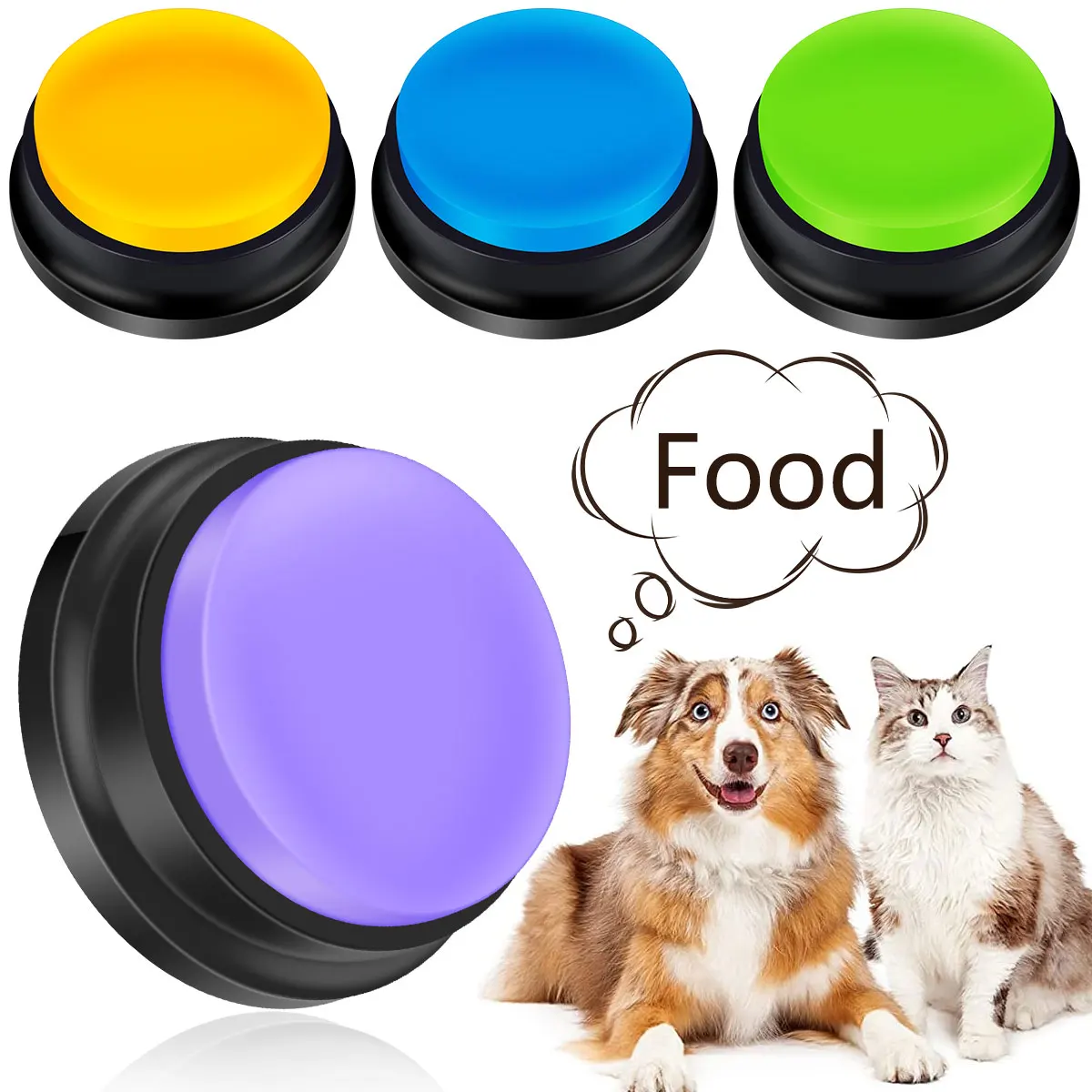 

L 4Pcs Dog Button Pet Communication Button Pet Training Buzzer Battery Operated Recordable Small Clear Talking Button Portable
