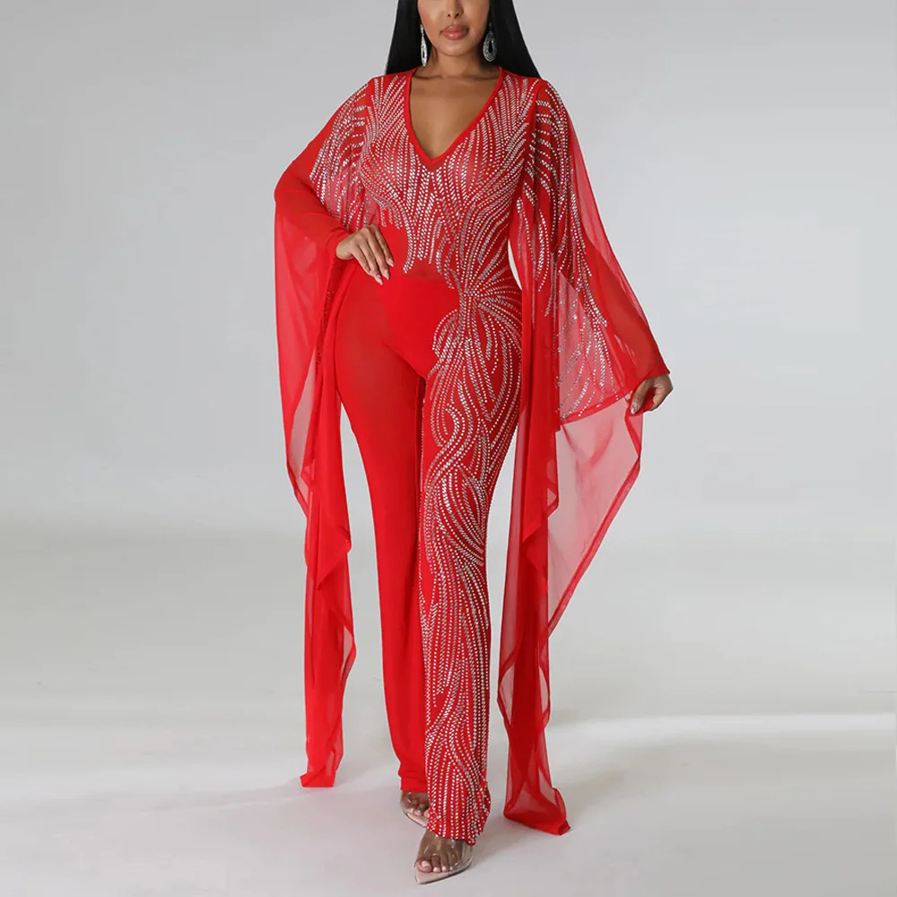 Sexy Diamond Jumpsuits & Rompers for Women Bodycon V Neck Flying Sleeve Elegant Evening Night Party Club Overalls Clothes Hot
Sexy Diamond Jumpsuits & Rompers for Women Bodycon V Neck Flying Sleeve Elegant Evening Night Party Club Overalls Clothes Hot