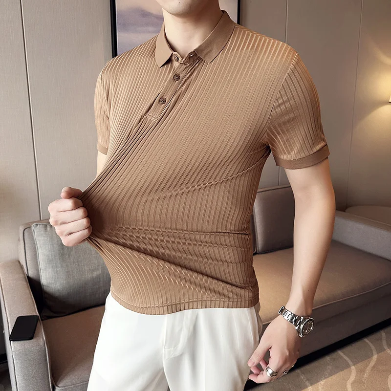 Summer elastic polo shirt, short sleeve high elastic business fashion men's lapel striped T-shirt, 2023 new
Summer elastic polo shirt, short sleeve high elastic business fashion men's lapel striped T-shirt, 2023 new