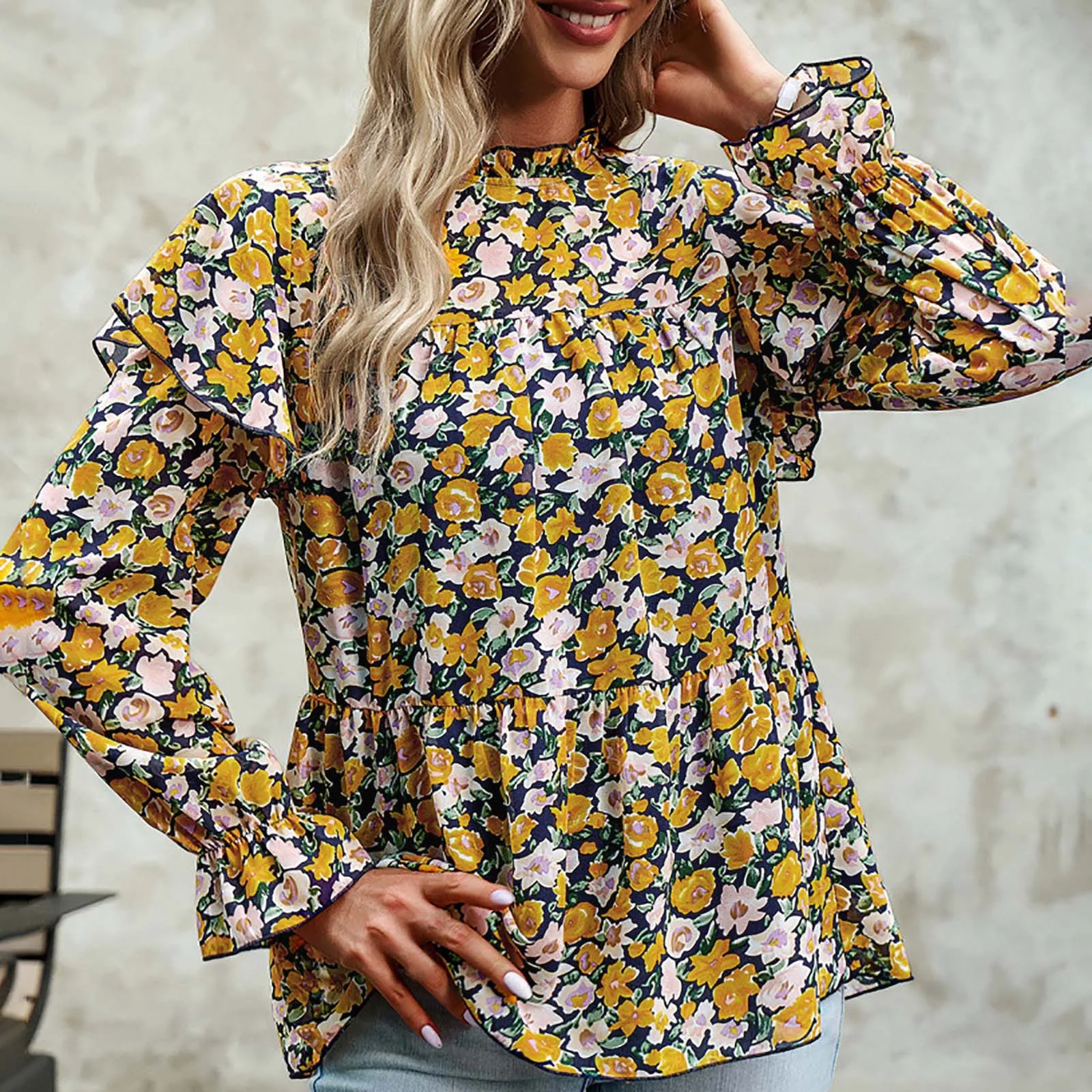 Sweet Floral Printed Chiffon Shirt For Ladies Women'S Elegant Ruffle Lantern Sleeve Shirt Casual Loose Long Tunic Blusas Fall
Sweet Floral Printed Chiffon Shirt For Ladies Women'S Elegant Ruffle Lantern Sleeve Shirt Casual Loose Long Tunic Blusas Fall