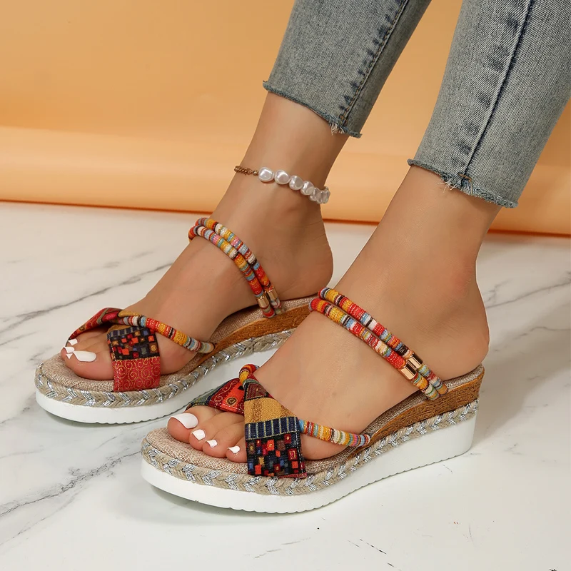 Red Paisley Wedge Slippers Woman Ethnic Print Thick Sole Sandals Ladies Casual Platform Bohemian Shoes Plus Size
Red Paisley Wedge Slippers Woman Ethnic Print Thick Sole Sandals Ladies Casual Platform Bohemian Shoes Plus Size