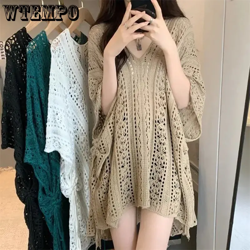 WTEMPO New High-quality V-neck Hollow Out Short Sleeve Knitted Shirts Sweaters Women's Summer Loose Thin Pullovers Solid Tops
WTEMPO New High-quality V-neck Hollow Out Short Sleeve Knitted Shirts Sweaters Women's Summer Loose Thin Pullovers Solid Tops