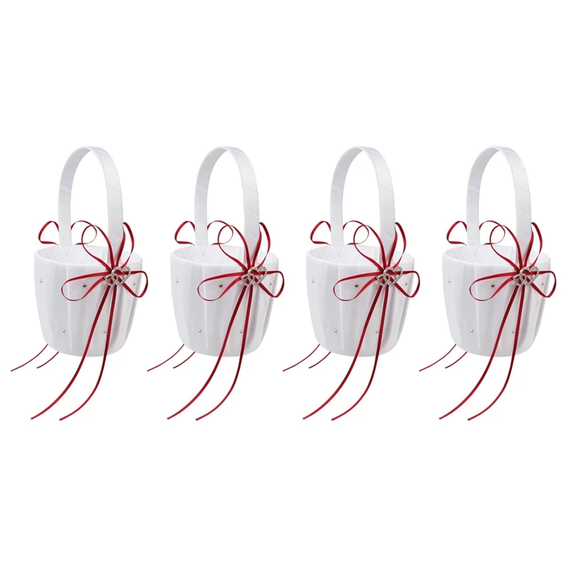 4X Double Heart Wedding Flower Girl Basket White Satin Rhinestone Decor Red Wedding Ceremony Party Favor
4X Double Heart Wedding Flower Girl Basket White Satin Rhinestone Decor Red Wedding Ceremony Party Favor