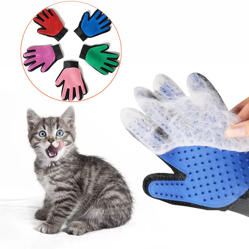 

Pet Grooming Glove Gentle Deshedding Brush Glove Efficient Pet Hair Remover Mitt Enhanced Five Finger Design Perfect