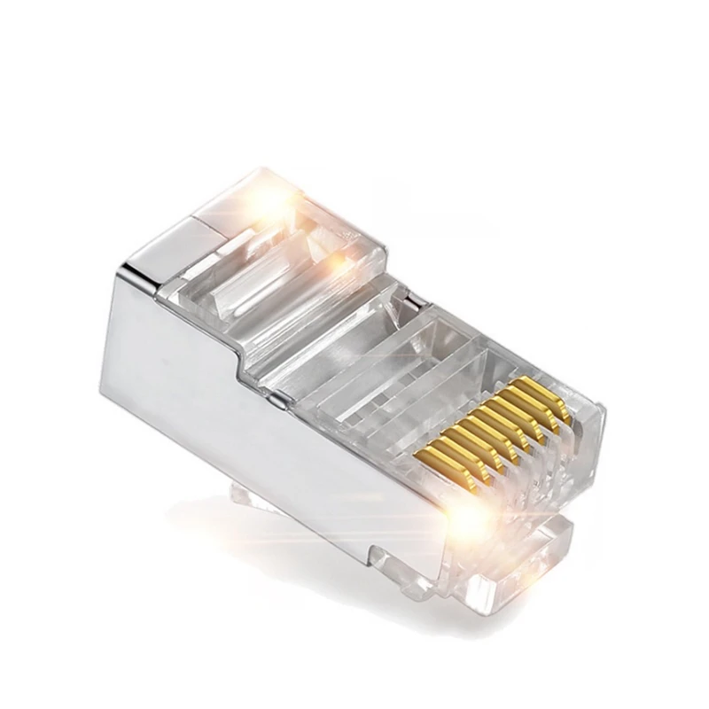 

100Pcs CAT5E Pass Through RJ45 Modular Plug Network Connectors UTP 3/50Μ Gold-Plated 8P8C Crimp End For Ethernet Cable