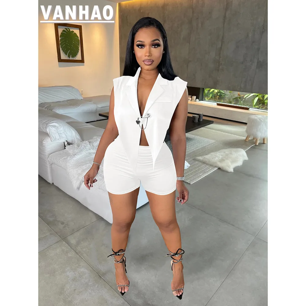 VANHAO 2023 Summer Clothes Casual Sleevelss Lapel Blazer Set Women Solid Shorts Two Piece Set with Brooch Wholesale Dropshipping
VANHAO 2023 Summer Clothes Casual Sleevelss Lapel Blazer Set Women Solid Shorts Two Piece Set with Brooch Wholesale Dropshipping
