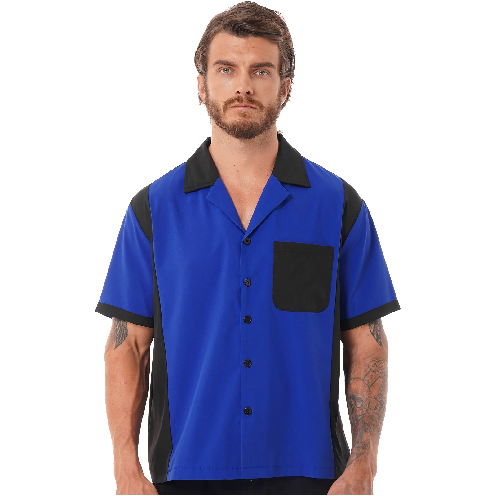 Mens Fashion Color Block Short Sleeve Male Shirt Tops Casual Notched Collar Button Shirt with Pocket
Mens Fashion Color Block Short Sleeve Male Shirt Tops Casual Notched Collar Button Shirt with Pocket
