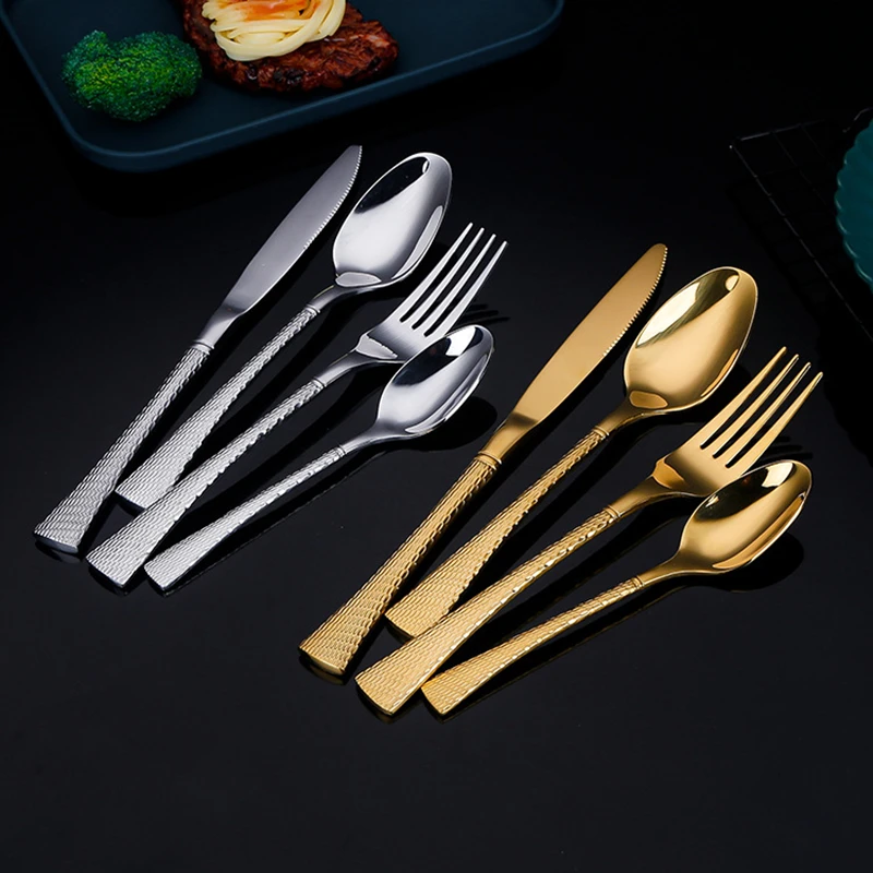 

24 Pieces KuBac Hommi Gold Plated Stainless Steel Dinnerware Set Knife Fork Set Cutlery Set Black Silverware For 6 Drop Shipping