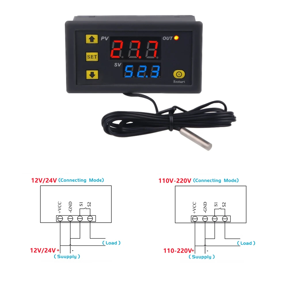 Mini W3230 Probe Line Digital Temperature Control LED Display Thermostat With Heat/Cooling Control Instrument 12V 24V 110-220V
Mini W3230 Probe Line Digital Temperature Control LED Display Thermostat With Heat/Cooling Control Instrument 12V 24V 110-220V