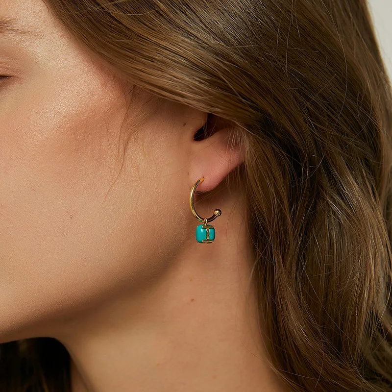 

GoldColor Turquoise Hoop Earrings Korean Geometry Metal Earrings for Women Female Retro Drop Earrings 2023 Trend Fashion Jewelry