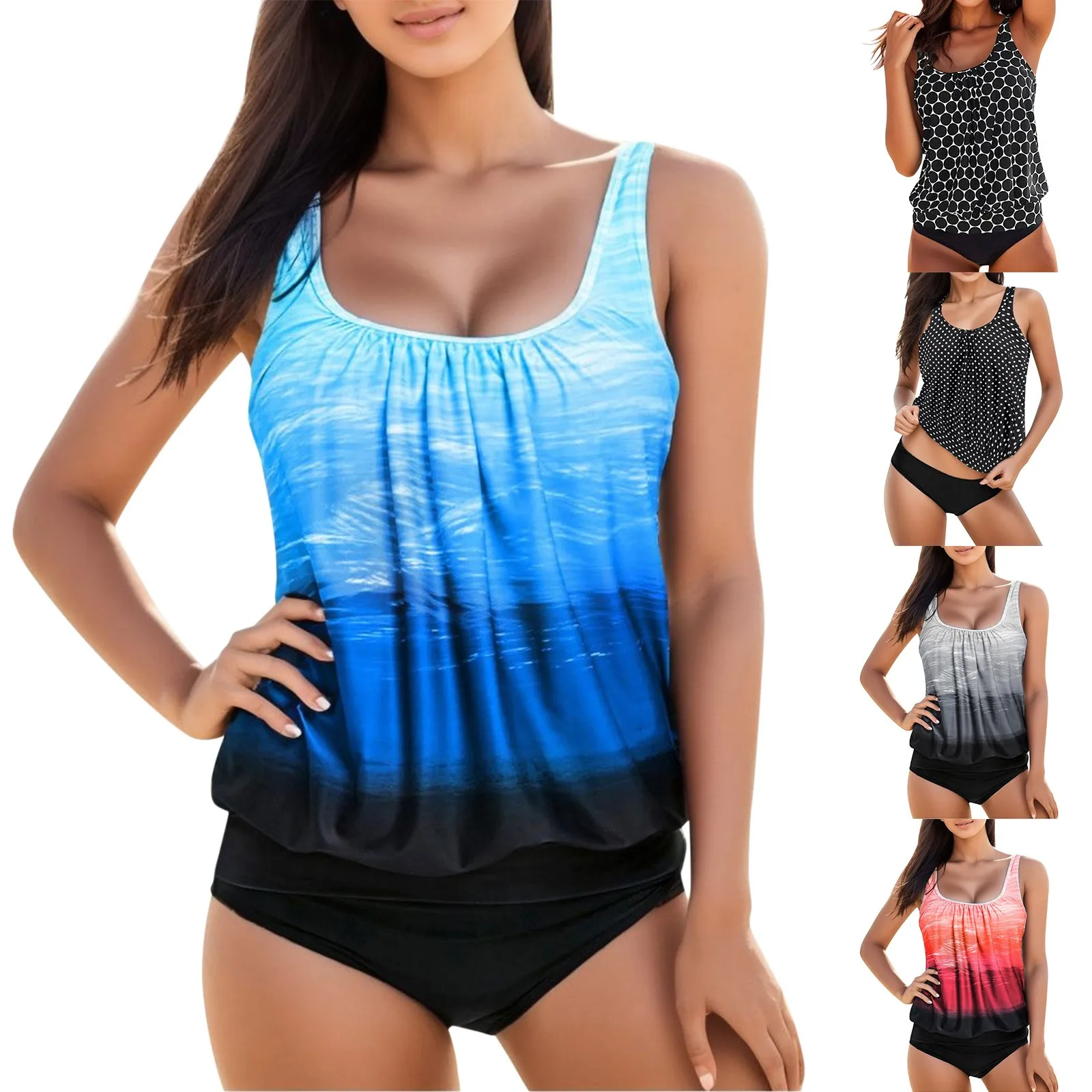 

Summer Swimwear Plus Two Back Strappy Women Swimdress Piece Set Size Swimsuits Print Swimwears Tankinis Sets купальник женский