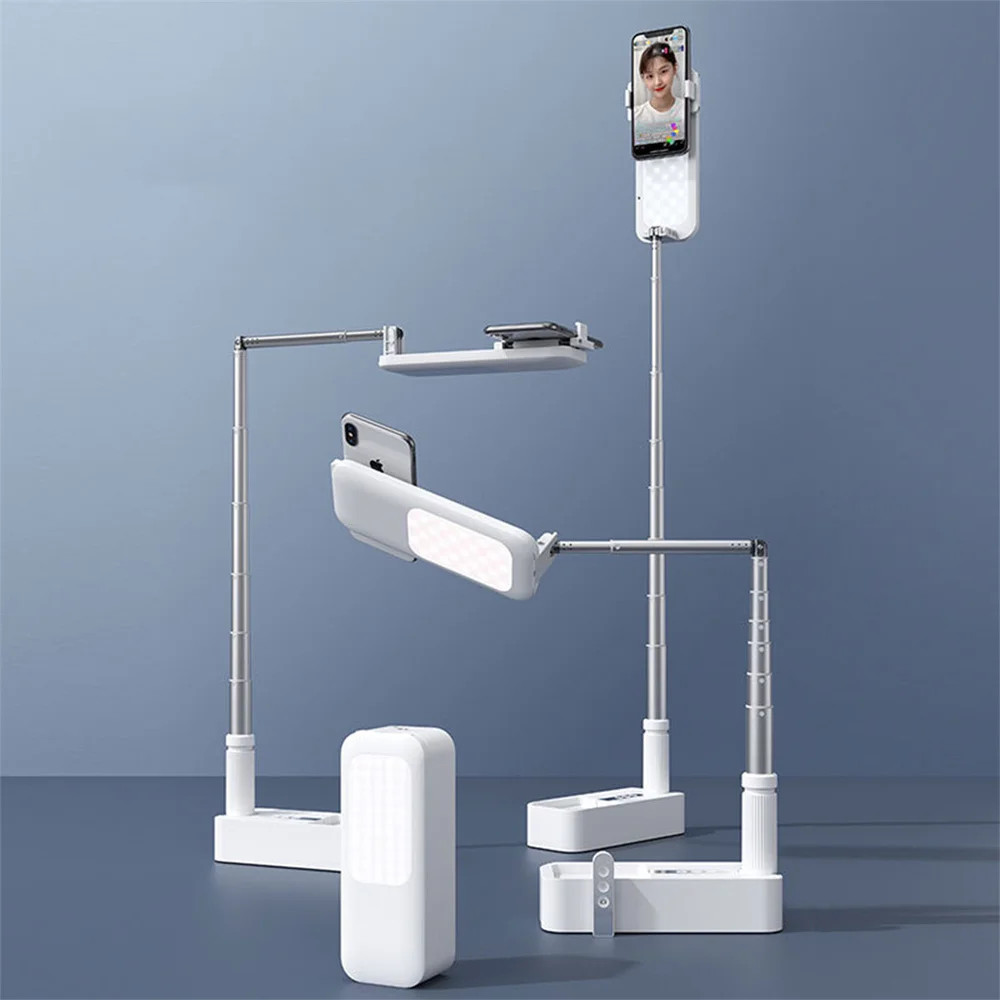 

Phone Holder With Selfie Fill Light For Video Conference Youtube Live Portable Stand Holder For iPhone 14 Pro Max Xiaomi Huawei