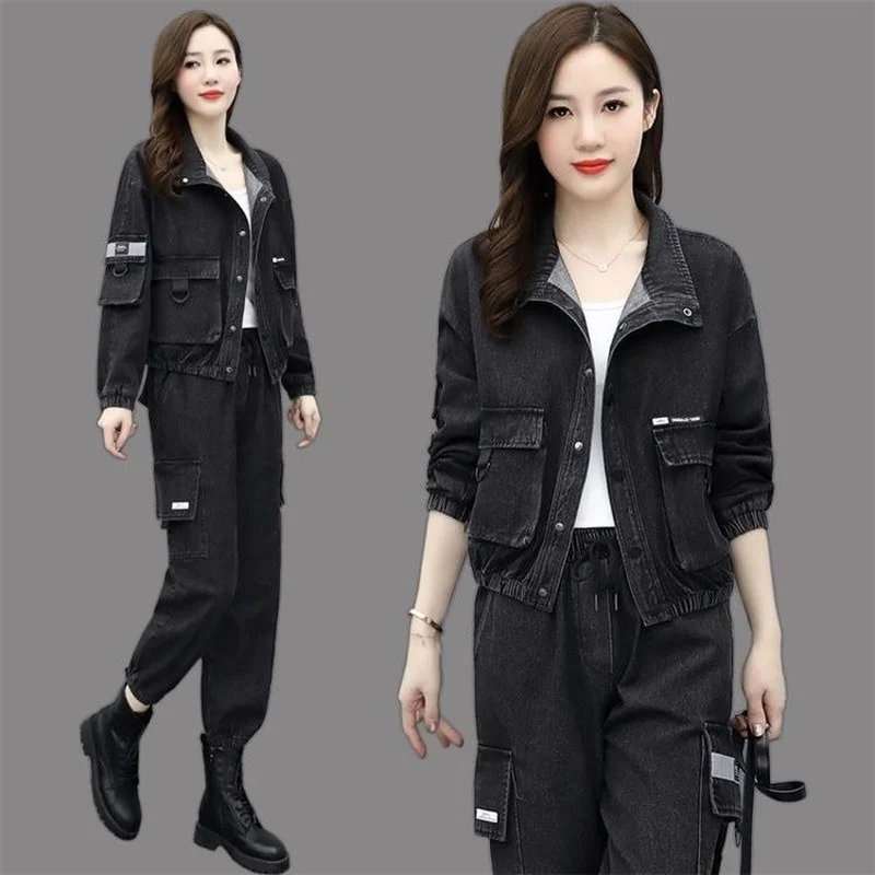 Korean Street Style Elegant Women's Pants Set Fashion Denim Jacket Black Jeans Two-piece Set Female Tracksuit Sportswear E253
Korean Street Style Elegant Women's Pants Set Fashion Denim Jacket Black Jeans Two-piece Set Female Tracksuit Sportswear E253