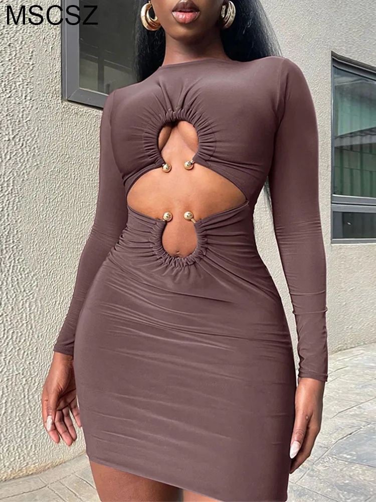 Cut Out Long Sleeve Bodycon Dress Sexy Hollow Out Ruched Tight Mini Dress Female Autumn Winter Dresses 2022
Cut Out Long Sleeve Bodycon Dress Sexy Hollow Out Ruched Tight Mini Dress Female Autumn Winter Dresses 2022