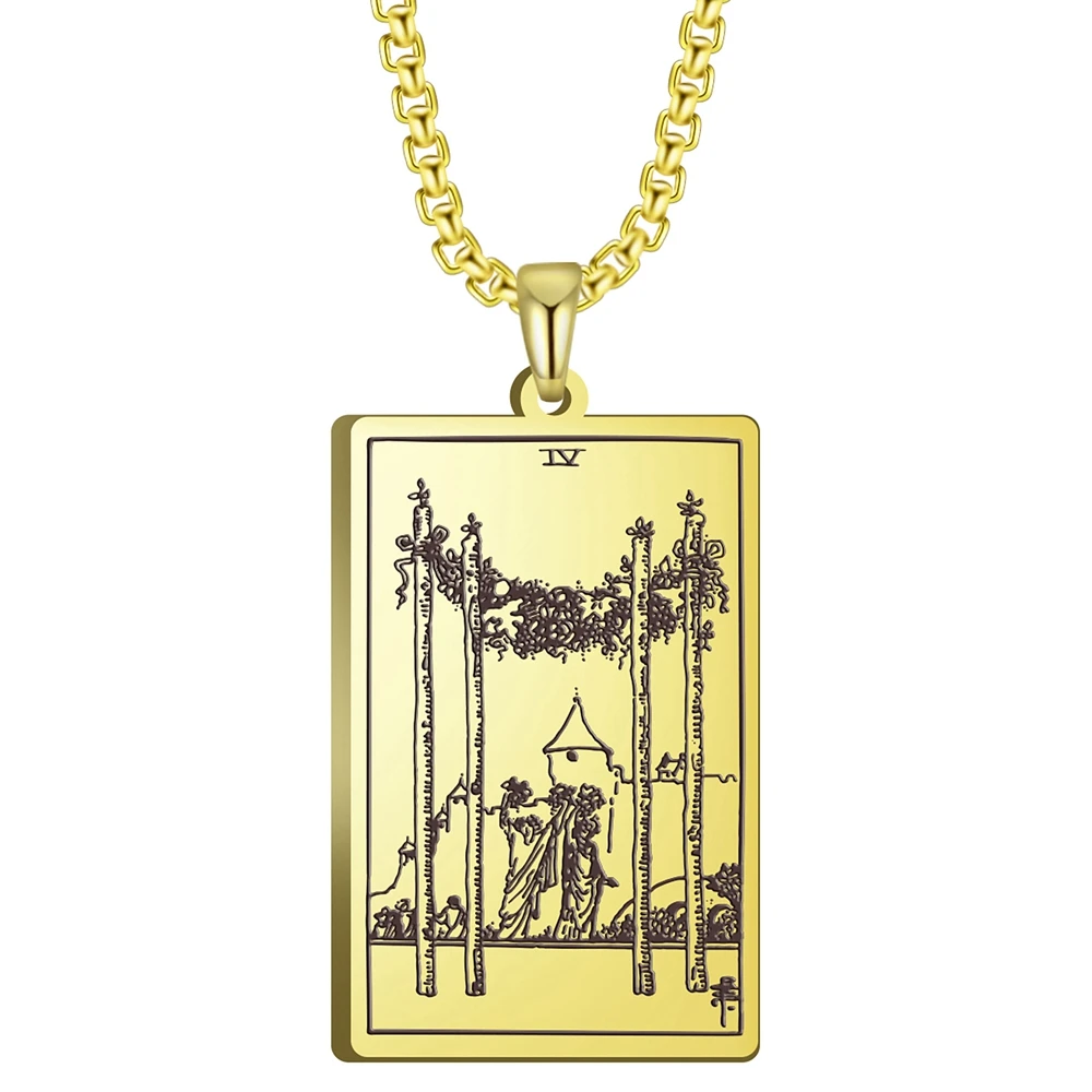 Stainless Steel Jewelry Black Color Gold Color Steel Color 24x40mm Tarot Four Of Wands Pendant Necklace With 60cm Box Chain
Stainless Steel Jewelry Black Color Gold Color Steel Color 24x40mm Tarot Four Of Wands Pendant Necklace With 60cm Box Chain