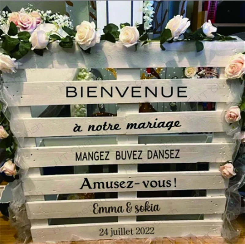 French Personalized Wedding Pallet Stickers BIENVENUE Wedding Venue Decorations Custom Names Date Vinyl Decals Party Decor 
French Personalized Wedding Pallet Stickers BIENVENUE Wedding Venue Decorations Custom Names Date Vinyl Decals Party Decor
