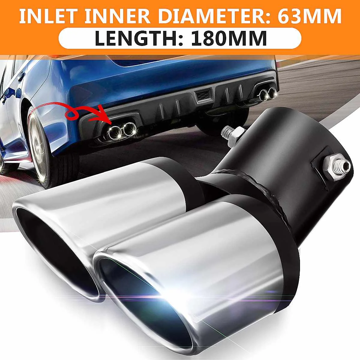 63mm Universal Car Dual-Outlet Exhaust Muffler Pipe Stainless Steel Double Outlet Exhaust Tip Tail Tube
63mm Universal Car Dual-Outlet Exhaust Muffler Pipe Stainless Steel Double Outlet Exhaust Tip Tail Tube