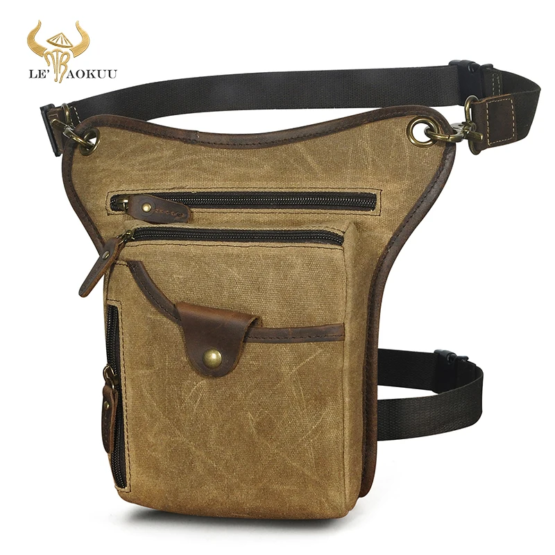

Canvas+Thick Real Leather Design Classic Shoulder Sling Bag Travel Fanny Waist Belt Pack Drop Thigh Leg Bag For Men Male 211-5