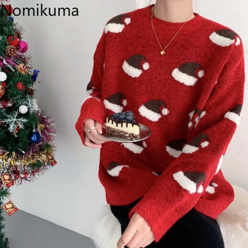 Nomikuma Pull Femme Hiver 2022 Contrast Color Jacquard Loose Knitted Christmas Sweater Vintage Fashion Elegant Women Sweater
Nomikuma Pull Femme Hiver 2022 Contrast Color Jacquard Loose Knitted Christmas Sweater Vintage Fashion Elegant Women Sweater