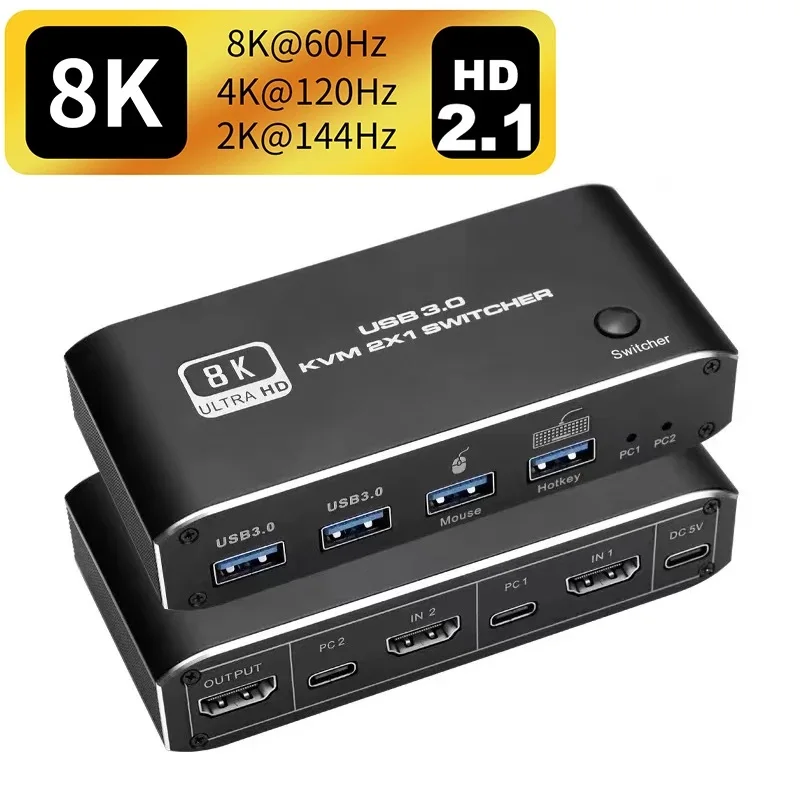 HDMI 2 1 KVM переключатель 4K 120Hz USB 3 0 8K 60Hz 1080P @ 240Hz двойной монитор с порт ПК для