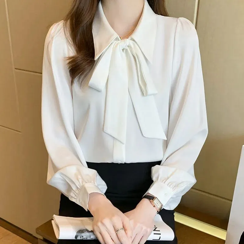 Clothes for Autumn Solid Bow Tie Long Sleeve White Shirt Temperament Office Lady Casual Blouses Elegant Woman Tops
Clothes for Autumn Solid Bow Tie Long Sleeve White Shirt Temperament Office Lady Casual Blouses Elegant Woman Tops