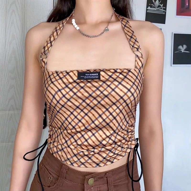 Women Fashion Plaid Tank Tops Sexy Halter Sleeveless Vest Bow Lace up Camisole Vintage Print Hot Tops Streetwear Y2K Clothes Top
Women Fashion Plaid Tank Tops Sexy Halter Sleeveless Vest Bow Lace up Camisole Vintage Print Hot Tops Streetwear Y2K Clothes Top
