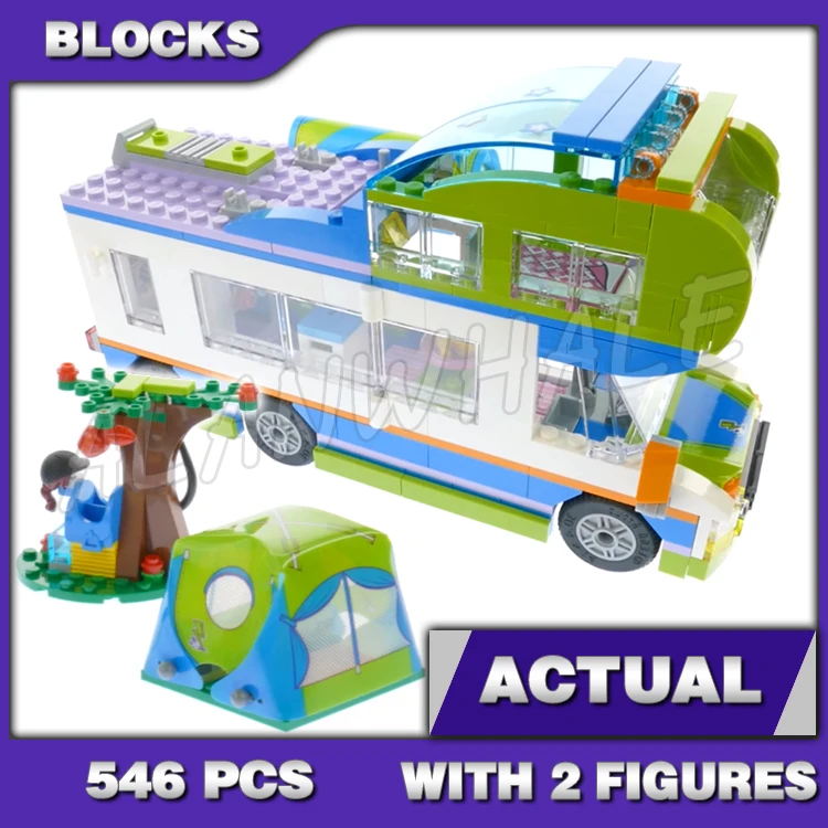 

546pcs Friends Heartlake Mia's Camper Van Picnic Tent Inflatable Dinghy Horse 10858 Building Blocks Sets Compatible With Model