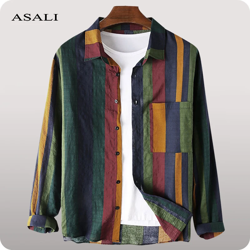 Vintage Striped Shirt Men Long Sleeve Blouse Summer Cotton Men's Shirts Breathable Hip Hop Streetwear Casual Men Shirts Top 2022
Vintage Striped Shirt Men Long Sleeve Blouse Summer Cotton Men's Shirts Breathable Hip Hop Streetwear Casual Men Shirts Top 2022
