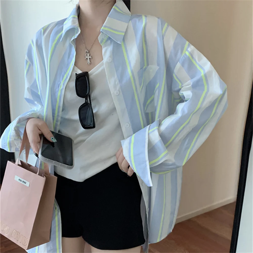 

HziriP Work Wear Shirts Stripes Hot Sale Women New Autumn Fashion Loose 2022 OL Casual Office Lady Full Sleeve Chic Mujer Tops