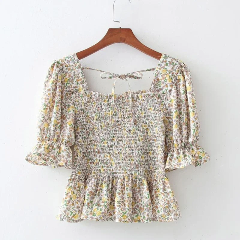 Slim Short Top Short Sleeved Chiffon New Woman Clothes Fresh and Sweet Printing Square Collar Lace Up Backless Shirt Trend y2k
Slim Short Top Short Sleeved Chiffon New Woman Clothes Fresh and Sweet Printing Square Collar Lace Up Backless Shirt Trend y2k