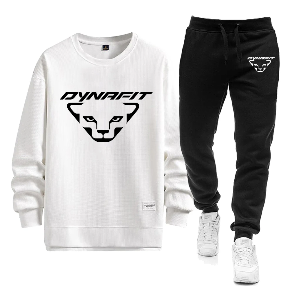 

New 2023 Autumn DYNAFIT Men's Tracksuit Set Waffle Top+Sweat Pants Suit Fashion Casual Jogging Sport Men Sweatshirt+Trousers 2PC