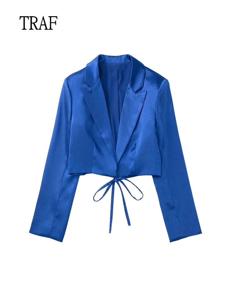 TRAF Blue Satin Women Blazer 2022 Y2K Fashion Lace Up Short Blazers Woman Long Sleeves Elegant Jacket Streetwear Female Blazer
TRAF Blue Satin Women Blazer 2022 Y2K Fashion Lace Up Short Blazers Woman Long Sleeves Elegant Jacket Streetwear Female Blazer