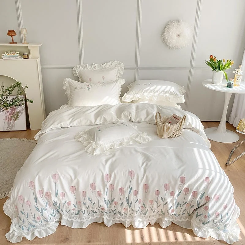 Chic Tulip Sunflowers Embroidery White Bedding for Girls Bedroom 800TC 100%Cotton Ultra Soft Duvet Cover Bed Sheet Pillowcases
Chic Tulip Sunflowers Embroidery White Bedding for Girls Bedroom 800TC 100%Cotton Ultra Soft Duvet Cover Bed Sheet Pillowcases