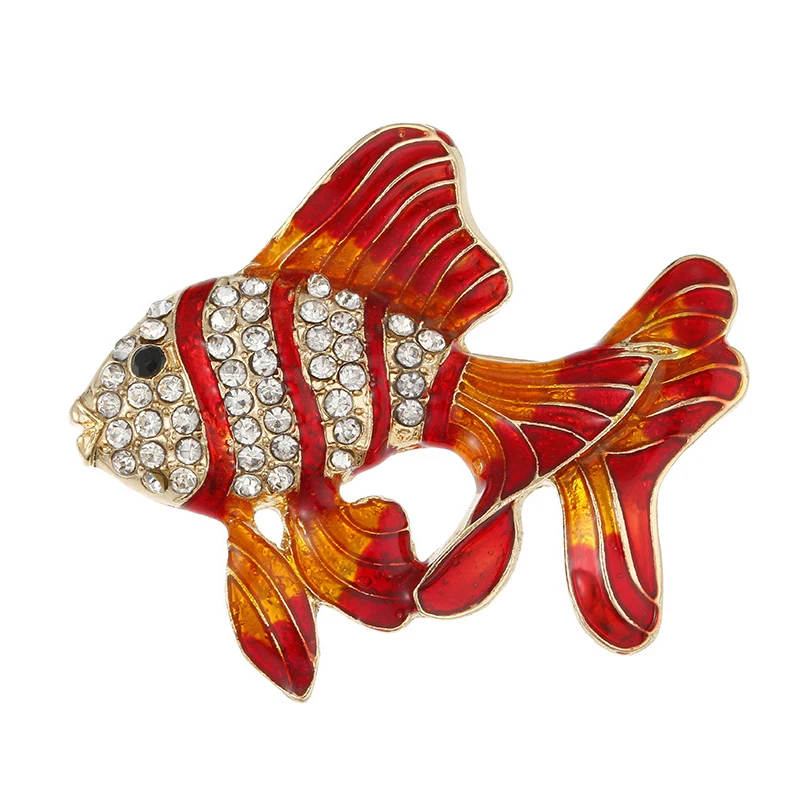 

Fashion Fish Brooch Rhinestone Inlaid Enamel Cute Little Animal Goldfish Lapel Pin Clothes Decoration Corsage Womens Accessories