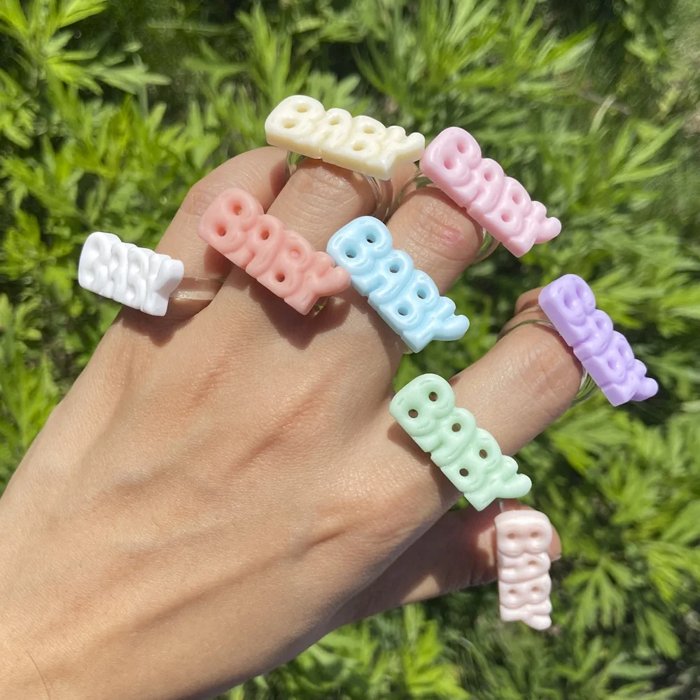 New Cute Transparent Resin Ring Multi Color Letter BABY Finger Rings for Women Wholesale Jewelry Girls Party Gifts Bijoux
New Cute Transparent Resin Ring Multi Color Letter BABY Finger Rings for Women Wholesale Jewelry Girls Party Gifts Bijoux