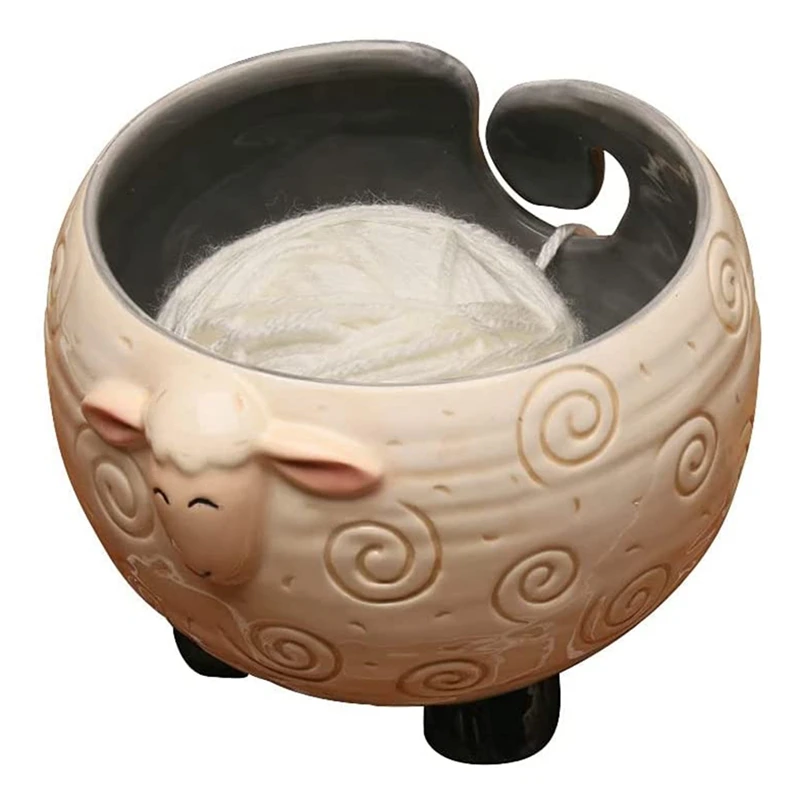 

Sleepy Sheep Ceramic Yarn Bowl Knitting Bowl - Holds Ball Of Yarn For Tangle Free Needlecrafts, 6Inch W X 4.5Inch H