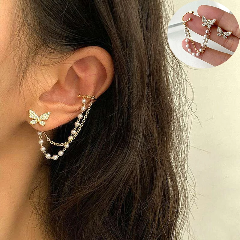 Butterfly Earring Women Rhinestone Elegant Stud Earring Metal Chain Delicate earrings
Butterfly Earring Women Rhinestone Elegant Stud Earring Metal Chain Delicate earrings