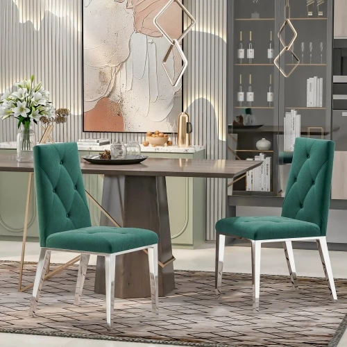 2Pcs Home Modern Minimalist Furniture Luxury Home Furniture Dining Room Chairs Chrome Legs Velvet Fabric Dining Chairs Green
2Pcs Home Modern Minimalist Furniture Luxury Home Furniture Dining Room Chairs Chrome Legs Velvet Fabric Dining Chairs Green