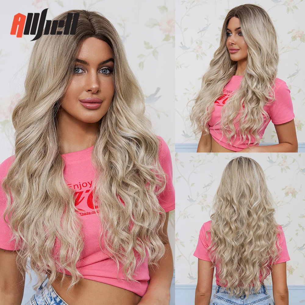 

Ombre Ash Blonde Brown Synthetic Wigs Long Curly Wavy Hairline Lace Wig for Women Afro Middle Part Cosplay Heat Resistant Wig