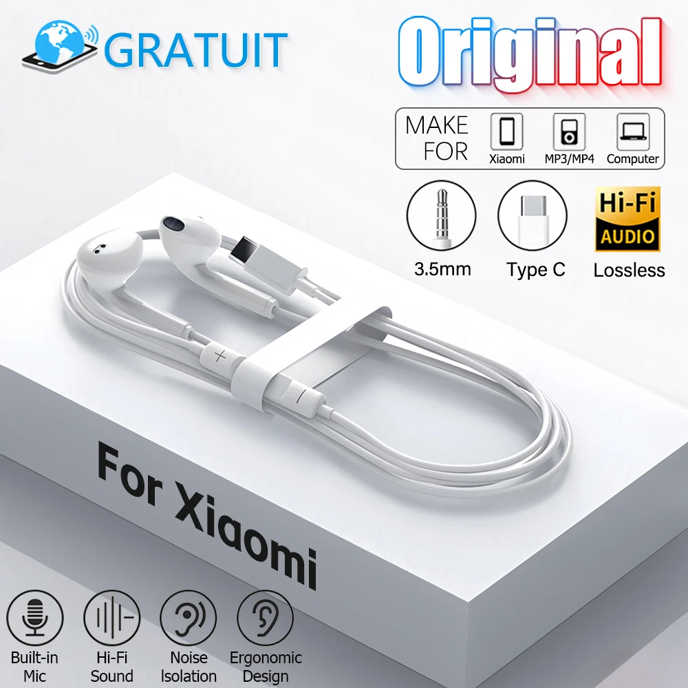 

Original Wired Earphones For Xiaomi Mi 13 Ultra 12T Pro Type C Headphones For Redmi Poco Samsung Huawei Earbud Handsfree Headset