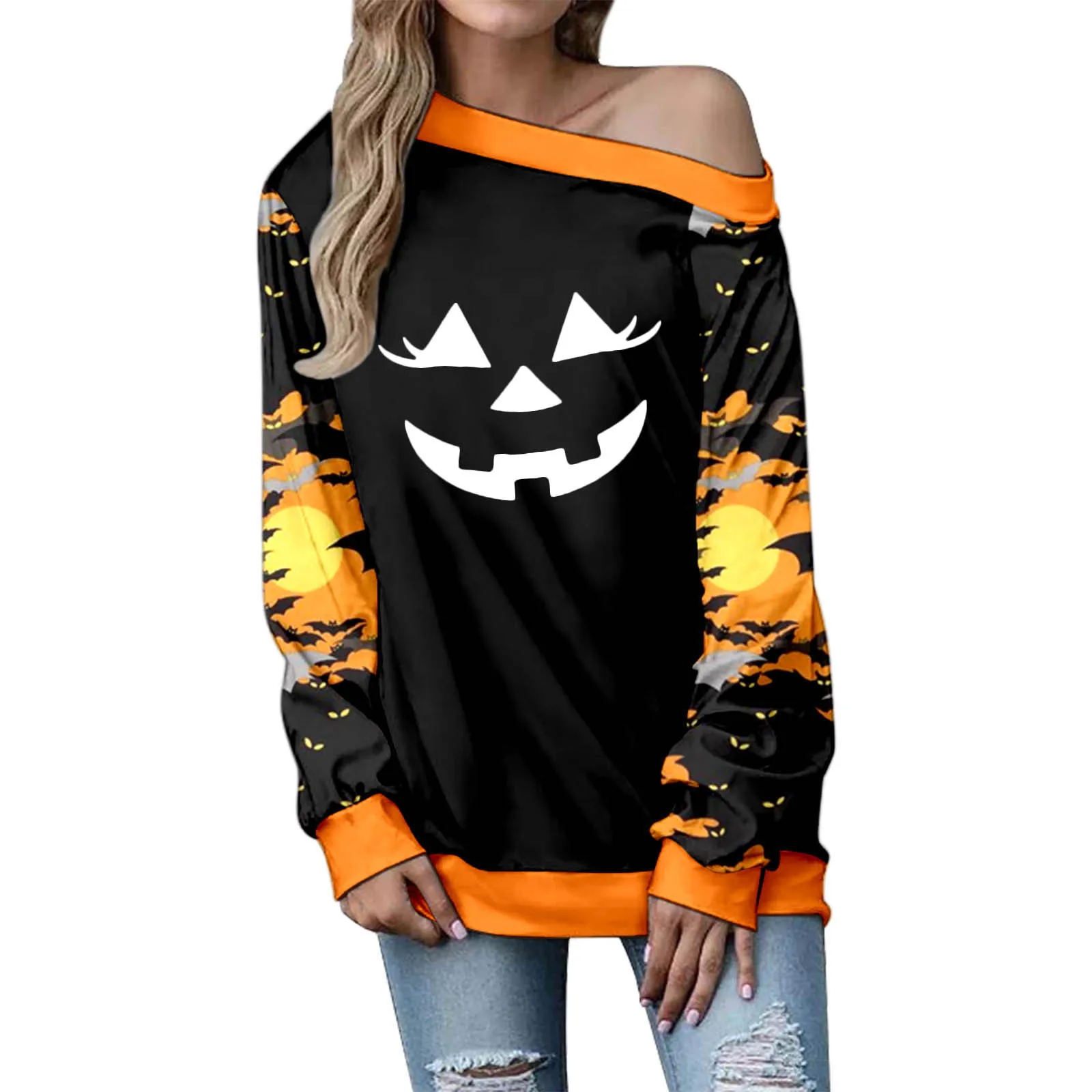 Women's Sweatshirt Halloween Pumpkin Face Print Pullover Sexy Crew Neck Loose Top Oversize Female Clothes For Women's Blouse
Women's Sweatshirt Halloween Pumpkin Face Print Pullover Sexy Crew Neck Loose Top Oversize Female Clothes For Women's Blouse