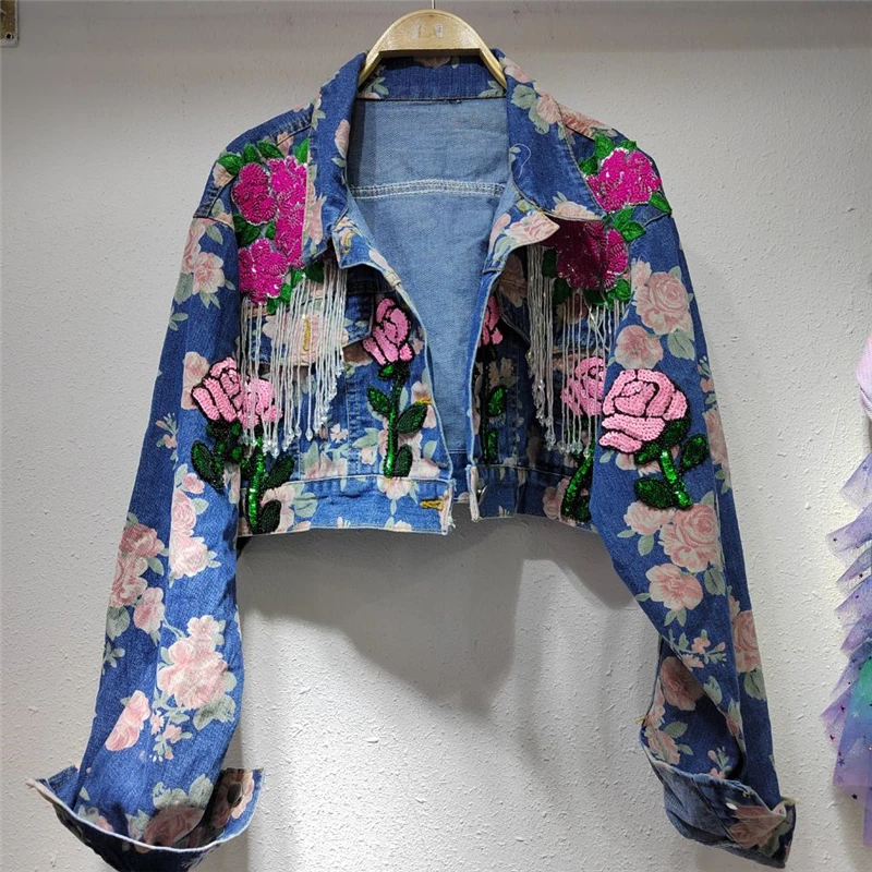 Sequins Floral Tassels Denim Jacket For Women Fashion Streetwear Long Sleeve Crop Tops Short Coats Diamonds Embroidery Outerwear
Sequins Floral Tassels Denim Jacket For Women Fashion Streetwear Long Sleeve Crop Tops Short Coats Diamonds Embroidery Outerwear