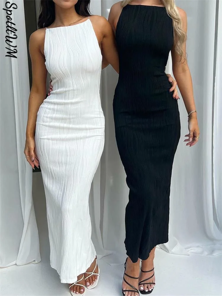 

Moda Elegancka Jednolita Seksowna Ruched Kobiety Długa Sukienka Kobiet Bez Rękawów z Tylnym Rozcięciem Dopasowana Sukienka 2023
