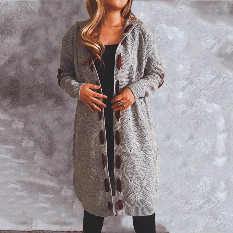 

Urifens Casaco Feminino Inverno 2022 Winter New Thickened Suede Stitched Long Cardigan Women Knitted Hooded Sweater Jacket